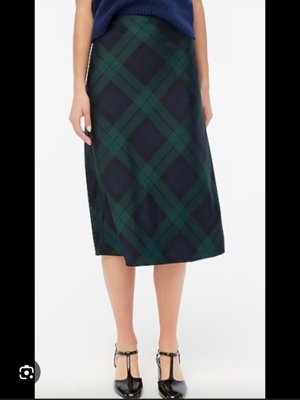J.crew 2X Plaid Midi Skirt in Dark Green and Navy